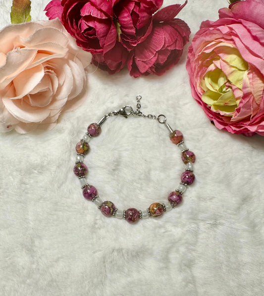 Beaded bracelet on silver chain adjustable