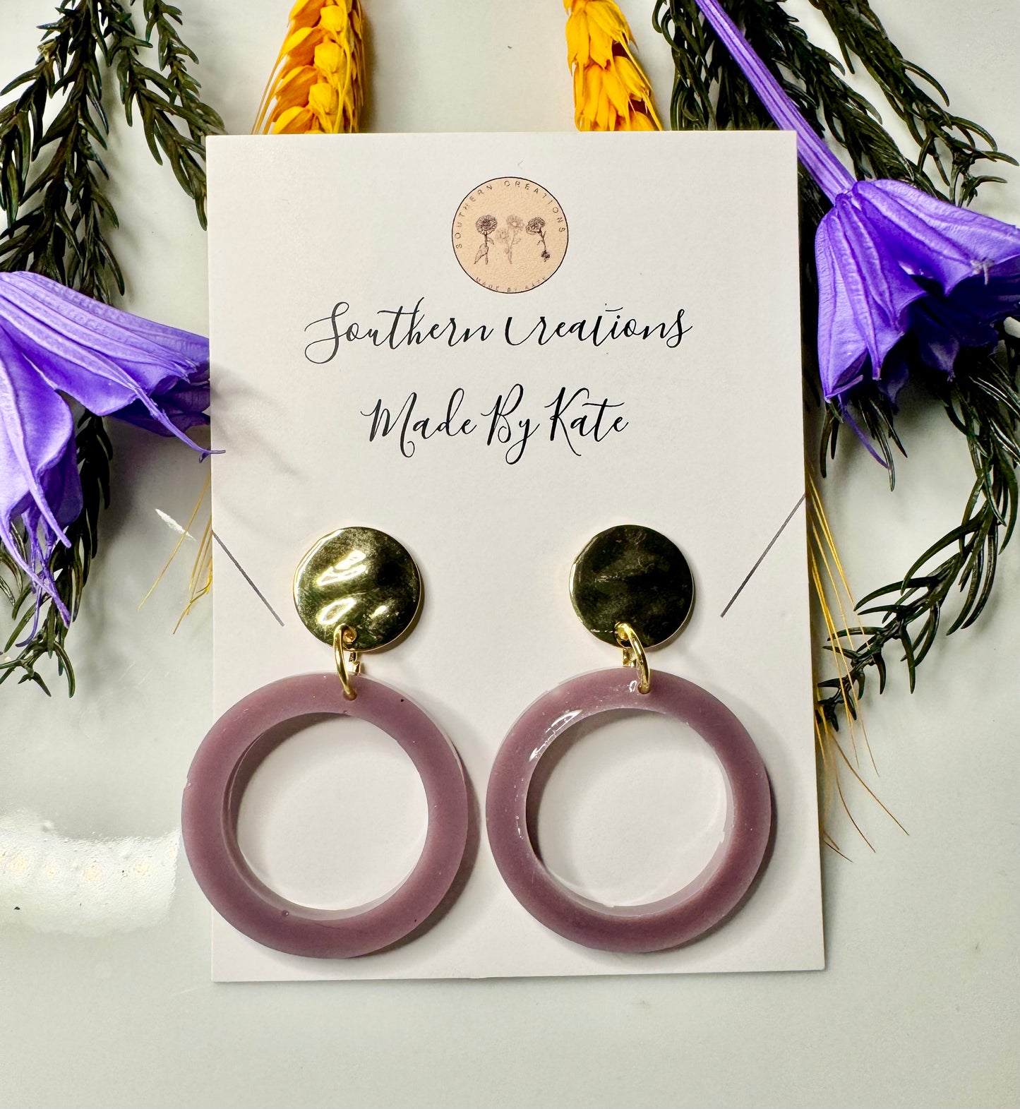 Purple circle dangle earrings