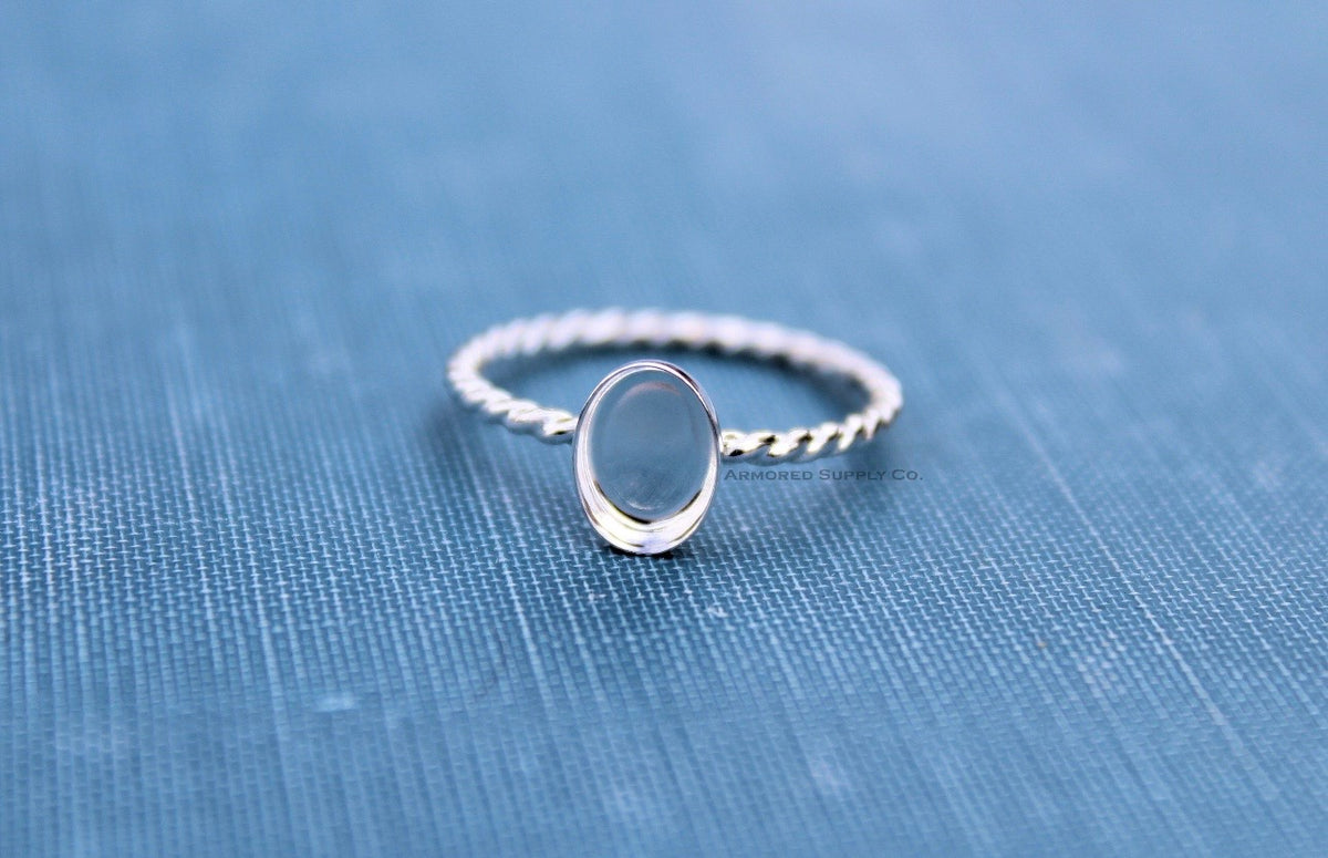 Silver Rope Oval Bezel Ring
