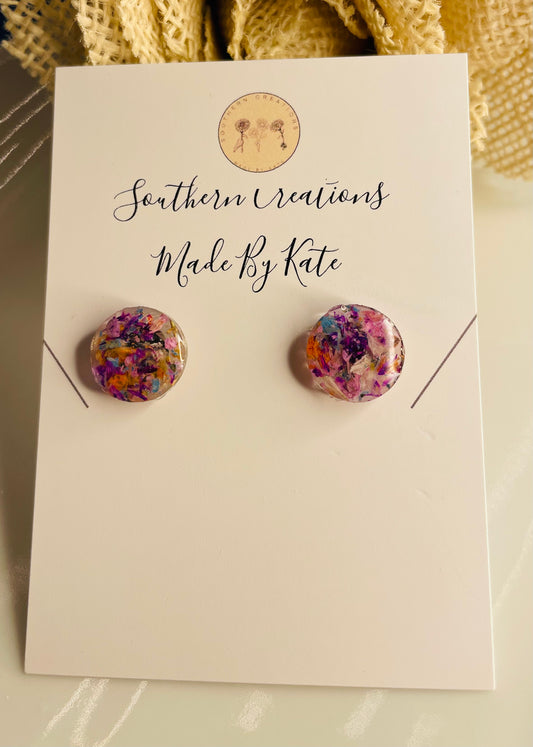 Multi-colored Flower Studs